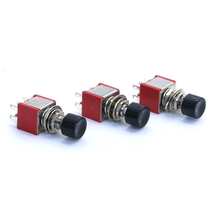 DS-622 ON ON 6Pin DPDT Push Button Switch 2A 250VAC/ 5A 125VAC ON-(ON) Red Housing 6MM Small Push Button