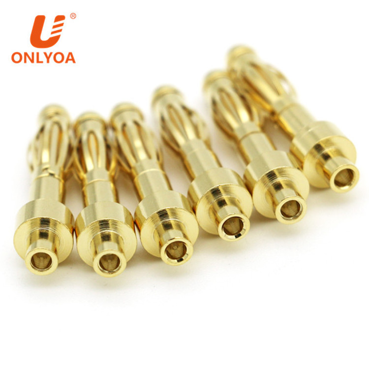 Onlyoa custom male 4mm banana Plugs Gold Plated Musical Speaker Cable Wire Pin 27.5MM Banana Plug Connectors