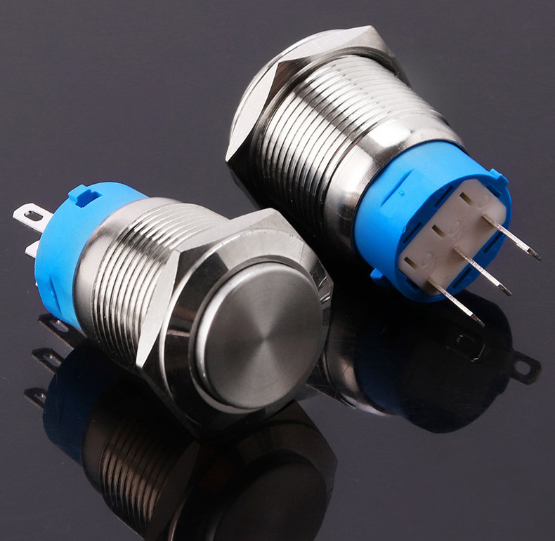 Waterproof 16mm on off Flat Self-locking Metal Push Button switch