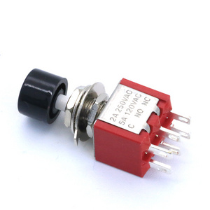 DS-622 ON ON 6Pin DPDT Push Button Switch 2A 250VAC/ 5A 125VAC ON-(ON) Red Housing 6MM Small Push Button