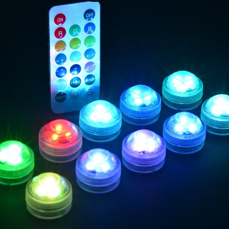 Mini Battery Submersible LED Lights Waterproof Underwater Night Lamp Remote Control Tea Light Vase Weeding Party Decor Light