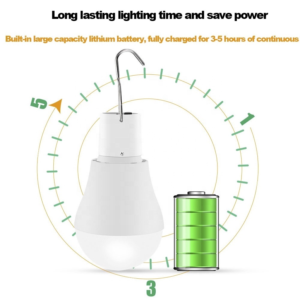 Rechargeable Solar LED Light Bulb Hangable Solar Lamp for Indoor Outdoor Garden Shed Camping Hiking Home Emergency Lighting