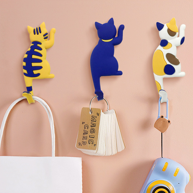 Custom Cat Shape Magnetic Wall Mount Keys Hook Fridge Magnet Hanging Hook Door Decor PVC Cute Cat Magnetic Refrigerator Sticker