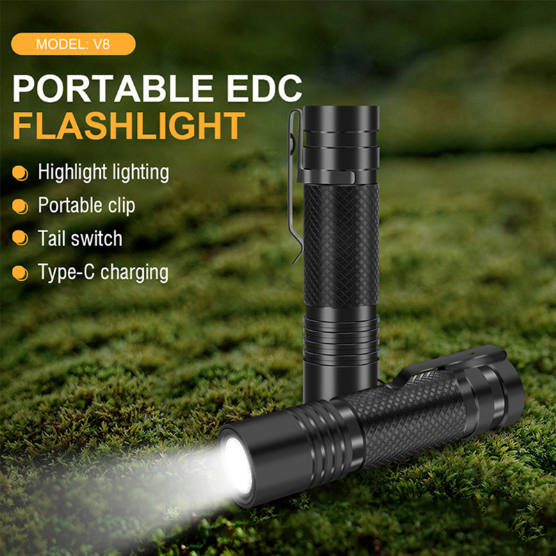 Mini Pocket LED Flashlight IPX4 Waterproof Rechargeable Flashlights Powerful EDC Flash Lights with 5 Light Modes Gifts for Men