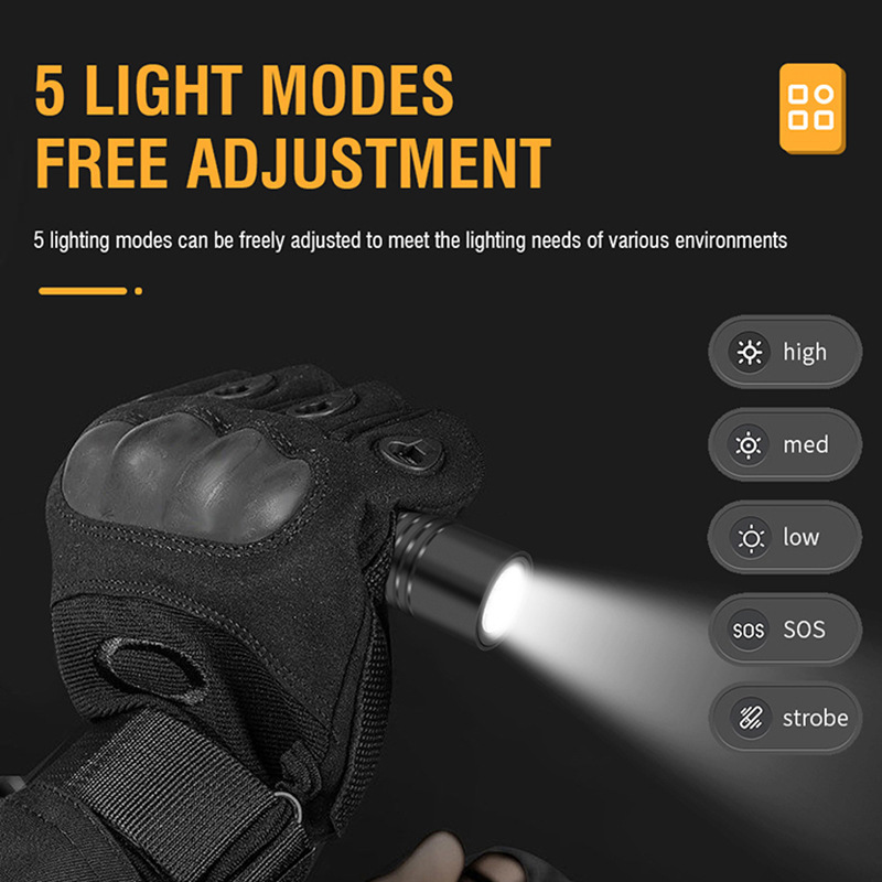 Mini Pocket LED Flashlight IPX4 Waterproof Rechargeable Flashlights Powerful EDC Flash Lights with 5 Light Modes Gifts for Men