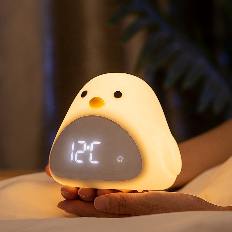 Mskwee Time Bird Night Light Alarm Clock Cartoon Cute Silicone Touch USB Bedside Lamp LED Night Lamp For Children Baby Kids Gift