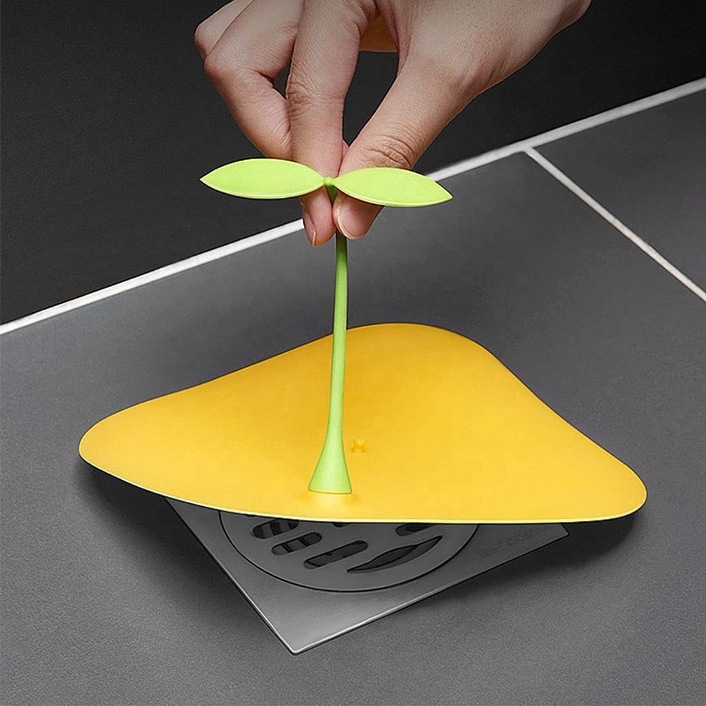 Cute Bean Sprouts Sink and Tub Stopper Silicone Drain Cover Deodorant Flat Suction Cover for Kitchen Bathroom and Laundry