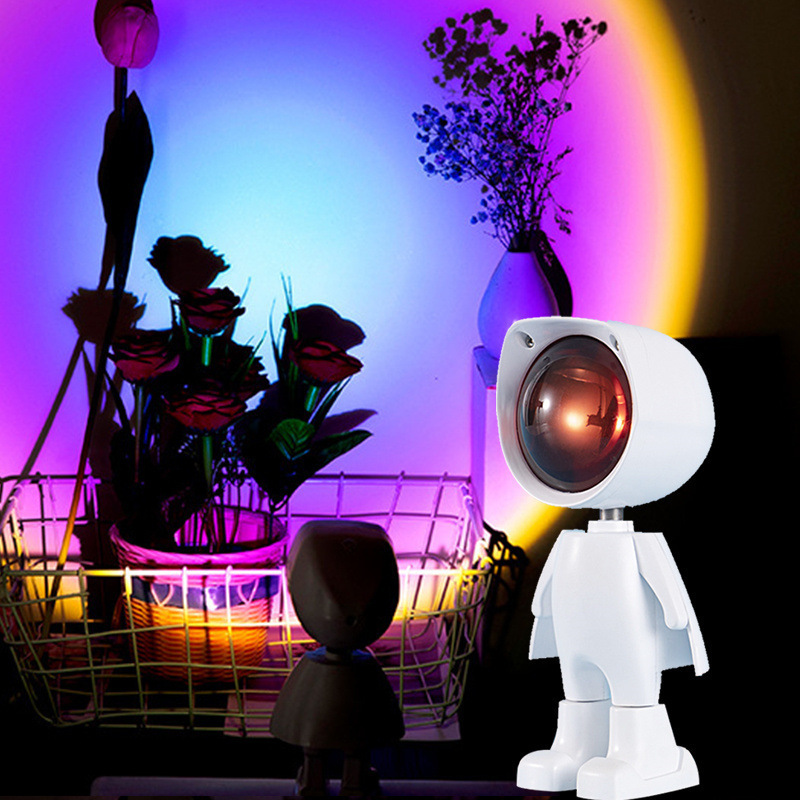 Cute Robot Sunset Lamp RGB Color Touch Control 360 Degree Night Light Astronaut Sunset Projection LED Table Lamp for Room Decor