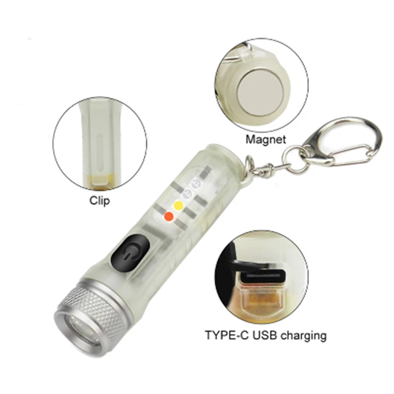 Mini Keychain Flashlight TYPE-C Fast Charging Multi-function IP66 Waterproof Fluorescent Magnetic Warning Camping Flashlight