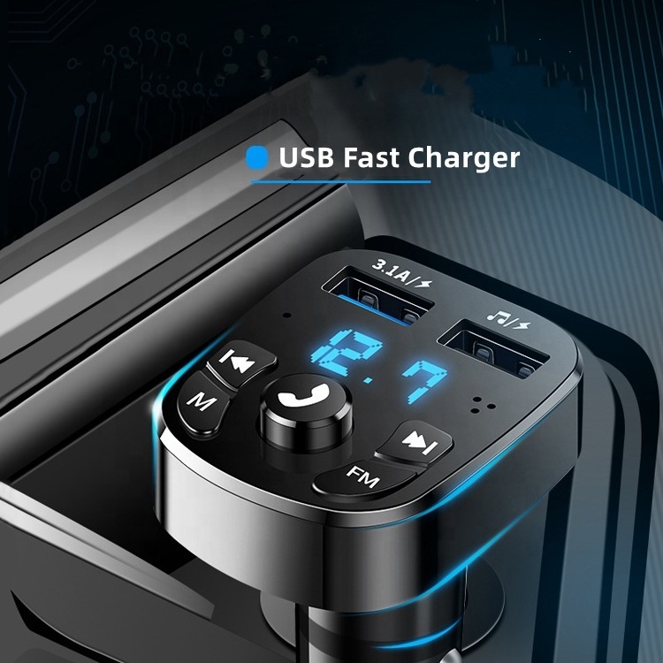 Car Hands-free BT 5.0 FM Transmitter Car Kit MP3 Modulator Player Wireless Audio Receiver Dual USB Fast Charger