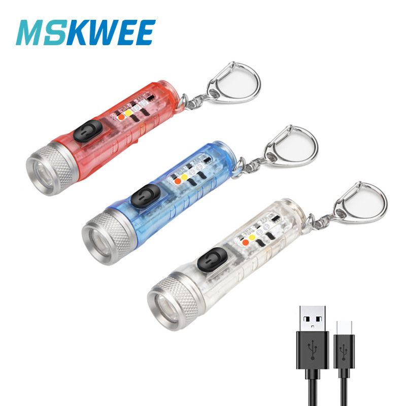 Mini Keychain Flashlight LED Rechargeable Torch Portable Magnetic USB Charging Flashlight High Power Camping Long Range Lantern