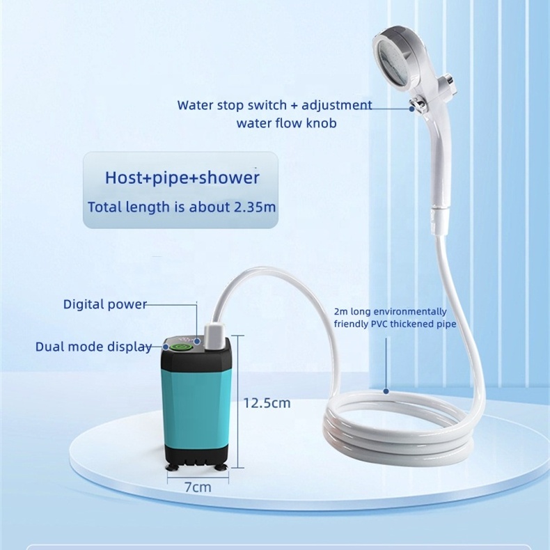 New Arrival 7800mAh Outdoor Portable Rechargeable Camping Shower With Usb Shower Head Hose Digital Display Electric Shower Pump