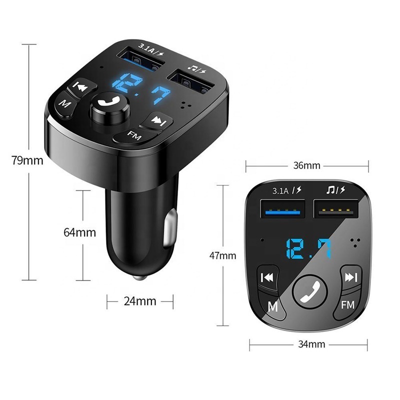 Car Hands-free BT 5.0 FM Transmitter Car Kit MP3 Modulator Player Wireless Audio Receiver Dual USB Fast Charger