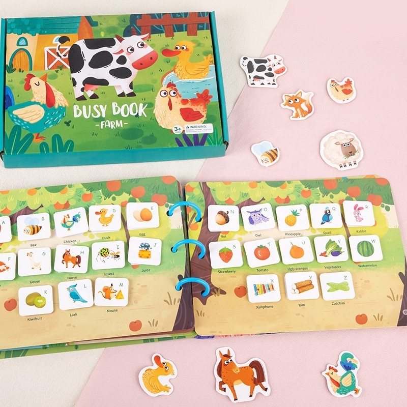 Education Version Busy Book for Kids Farm Animal Dinosaur Reusable Sticker Book Activity Colorful Hook And Loop Quiet Book