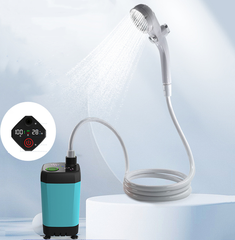 New Arrival 7800mAh Outdoor Portable Rechargeable Camping Shower With Usb Shower Head Hose Digital Display Electric Shower Pump