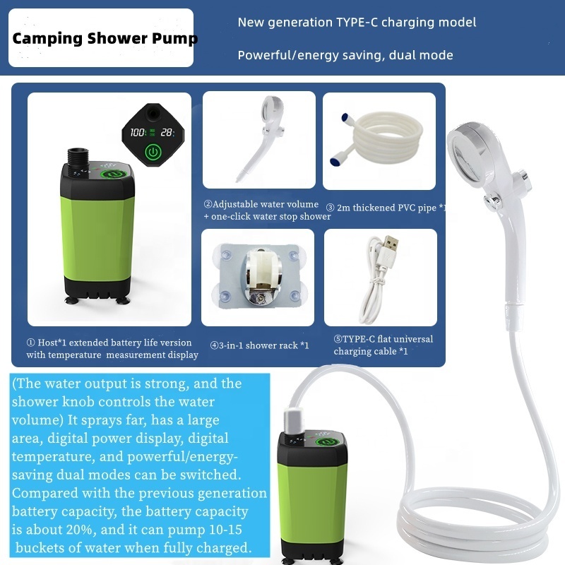 New Arrival 7800mAh Outdoor Portable Rechargeable Camping Shower With Usb Shower Head Hose Digital Display Electric Shower Pump