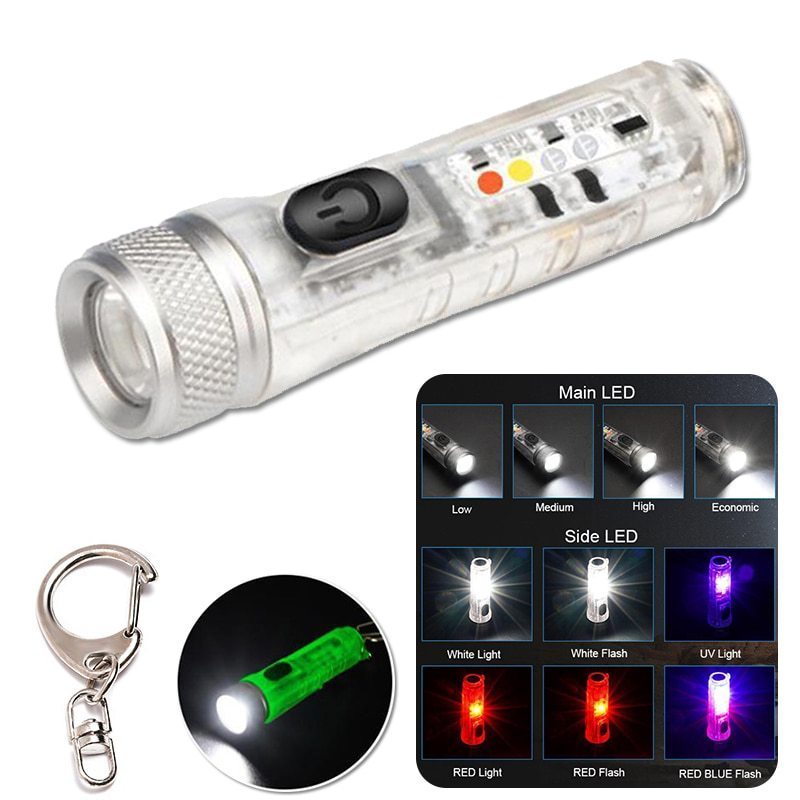 Mini Keychain Flashlight TYPE-C Fast Charging Multi-function IP66 Waterproof Fluorescent Magnetic Warning Camping Flashlight