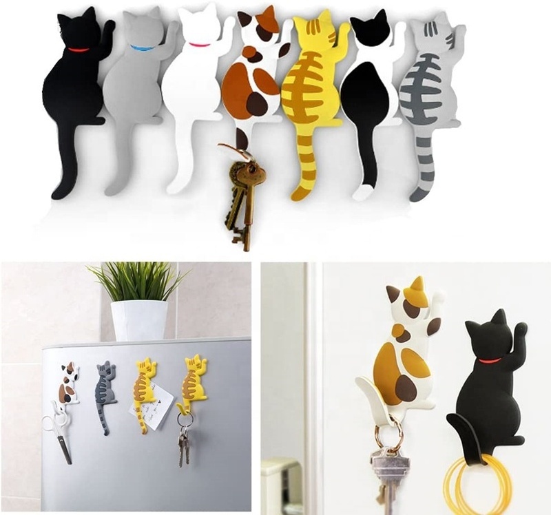 Custom Multifunction Cat Magnetic Refrigerator Sticker Cute Cat Hanging Hook Refrigerator Decal Magnetic Sticker