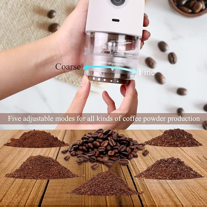 Electric Manual Ceramic Conical Burr Coffee Grinder with 5 Adjustable Grind Settings Portable USB Rechargeable Coffee Bean Mill