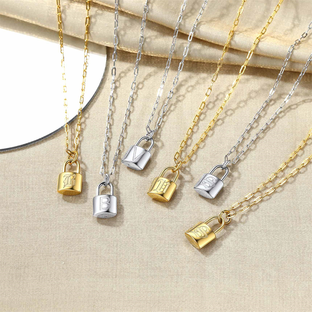 Ouj Dainty Initial Padlock Pendant Stainless Link Chain Necklace For Women Girls Minimalist Layered Necklaces