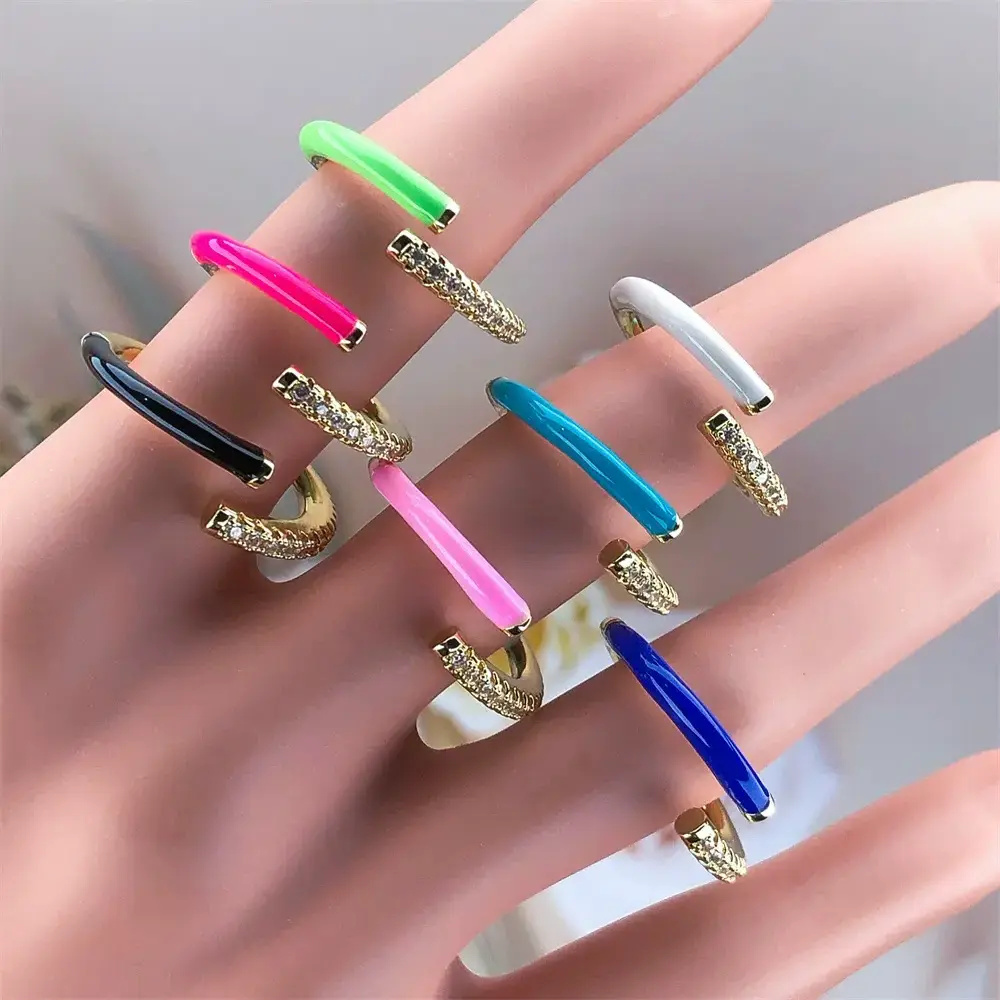 Trendy colorful Cubic Zirconia Jewelry 5925 Diamond Enamel Sterling Silver 925 Rings Adjustable Ring For Girls