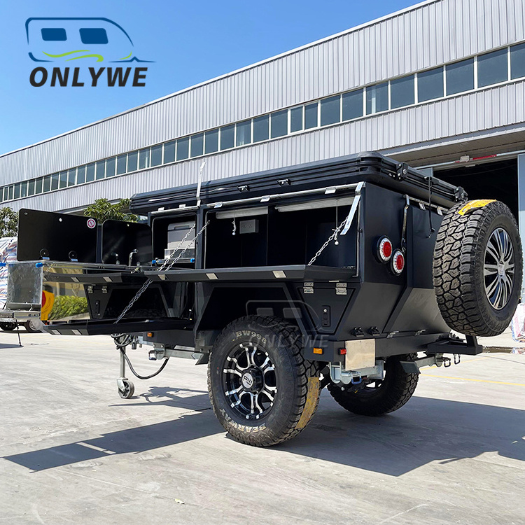 ONLYWE Outdoor Independent Suspension Tiny Offroad Camping Tent Trailer Expandable Camper Trailer With Roof Top Tent For Sale