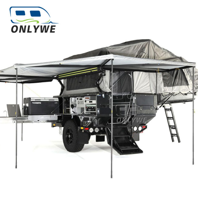 ONLYWE australian standards small caravan off grid travel trailer mini off road camper trailers with roof top tent for sale