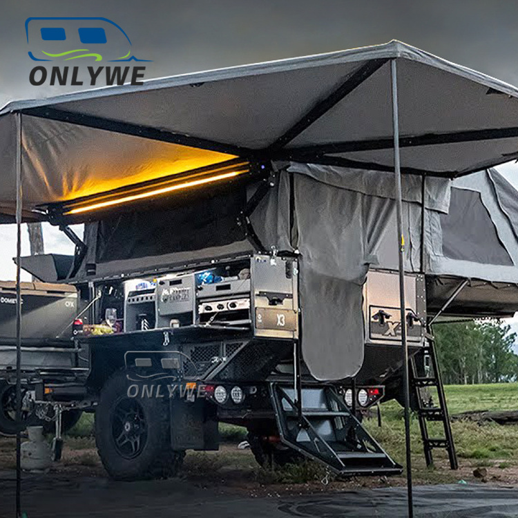 ONLYWE australian standards small caravan off grid travel trailer mini off road camper trailers with roof top tent for sale