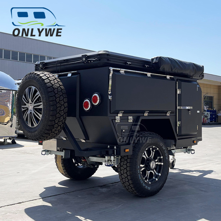 ONLYWE Outdoor Independent Suspension Tiny Offroad Camping Tent Trailer Expandable Camper Trailer With Roof Top Tent For Sale