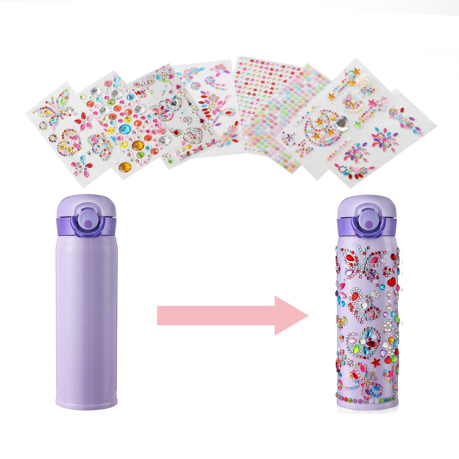 Gifts for Girls Decorate Your Own Water Bottles with Tons of Rhinestone Stickers DIY BPA Free Kids Insulated Water Bottle