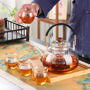 Stovetop Safe Tea Kettle with Infuser Chinese Tea Set Borosilicate Glass Teapot  and Cup Set