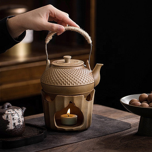 New arrival ceramic teapot with candle warmer retro porcelain tea pot gift set