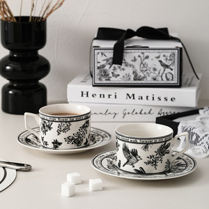 Wholesale 200ml tea cup gift set flower printed coffee cups and saucers set