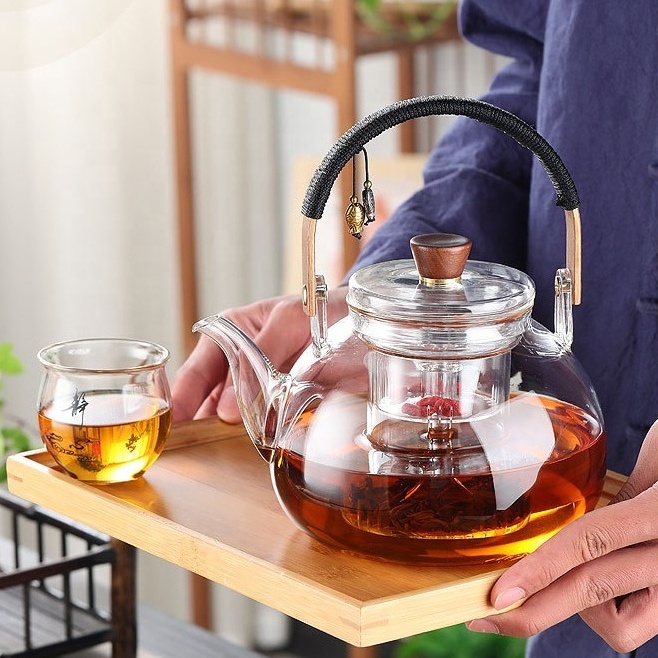 Stovetop Safe Tea Kettle with Infuser Chinese Tea Set Borosilicate Glass Teapot  and Cup Set