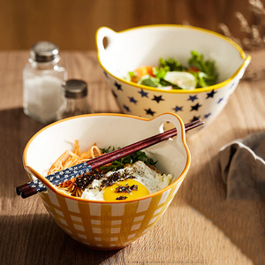 Japanese ramen bowls ceramic salad bowl 7 inch noodle bowl with chopsticks