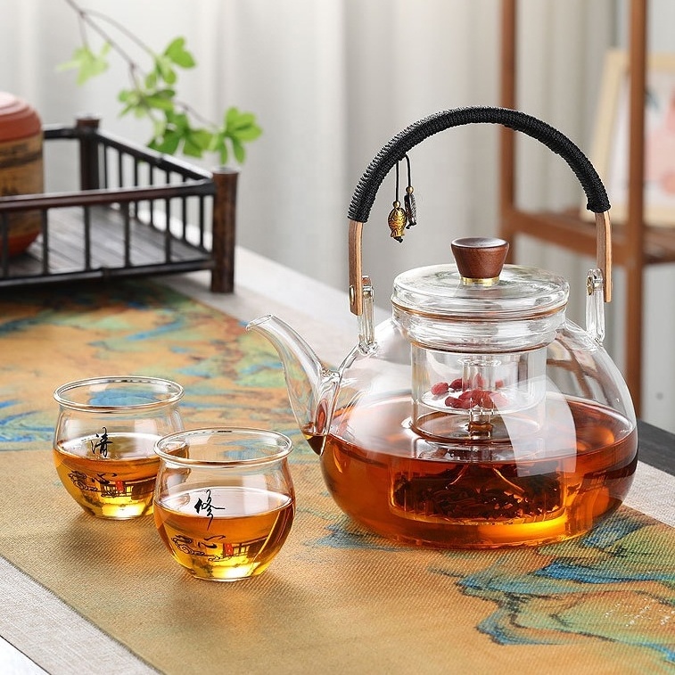 Stovetop Safe Tea Kettle with Infuser Chinese Tea Set Borosilicate Glass Teapot  and Cup Set