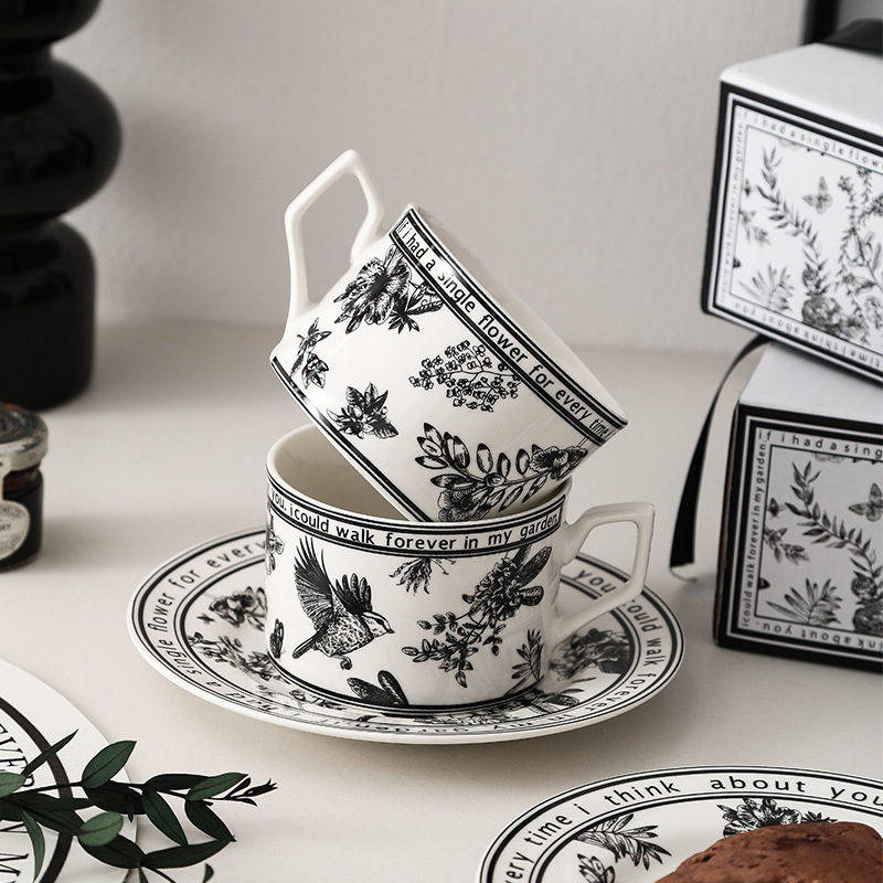 Wholesale 200ml tea cup gift set flower printed coffee cups and saucers set