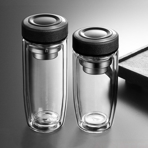 Portable Travel Loose Leaf Tea Tumbler Double Wall Insulated Glass Tea Bottle with Stainless Steel Infuser