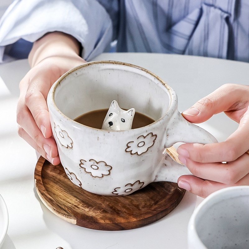 3d Animal Inside Coffee Mug Cute Dog and Cat Ceramic Coffee Mug