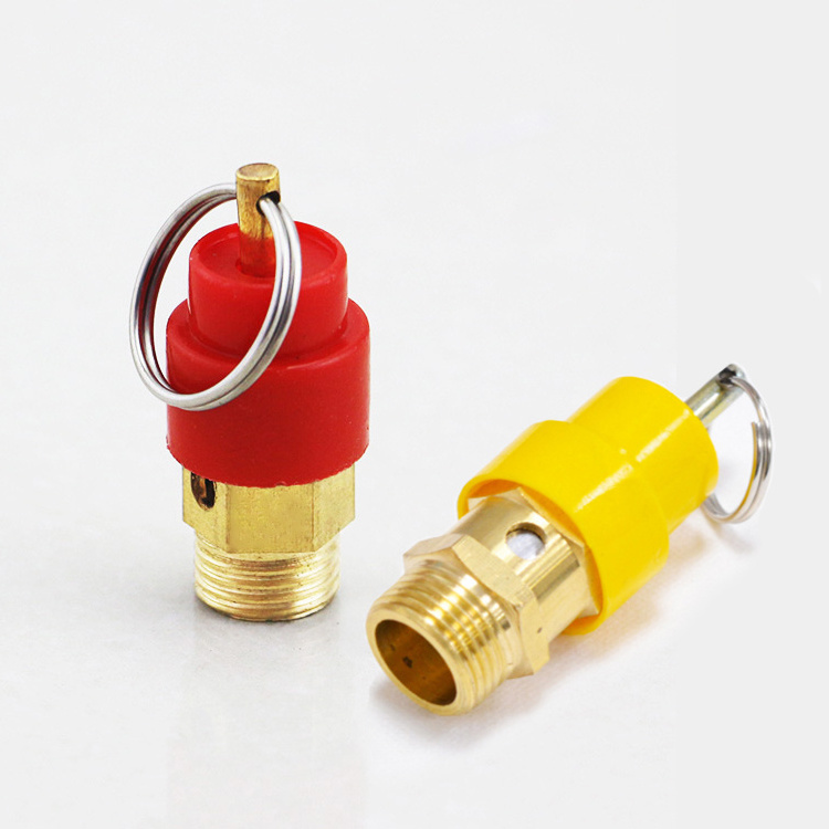 Taizhou Safety Valve Yellow Red Hat Red Cap Male Thread Gas Water Burner Brass Compressor Safety Mini Pressure Air Relief Valve