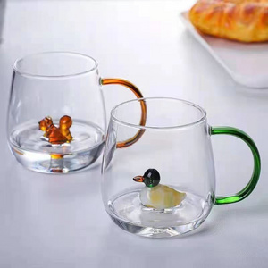 3D Animal Glass Drinking Cup Summer Juice Drink Cup Cartoon Tea Glass Cup with Handle