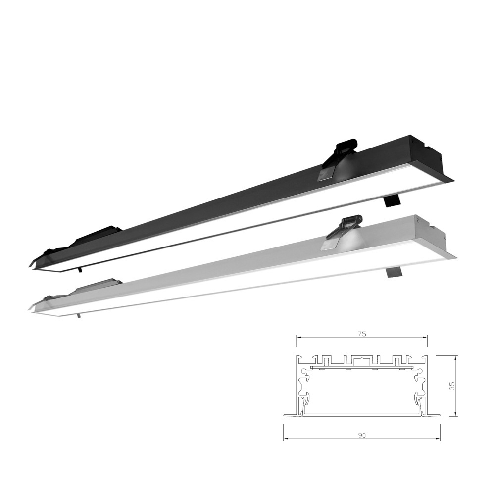 90x35mm Recessed LED linear light PC diffuser recessed LED ceiling linear batten light for hotel, office , stores