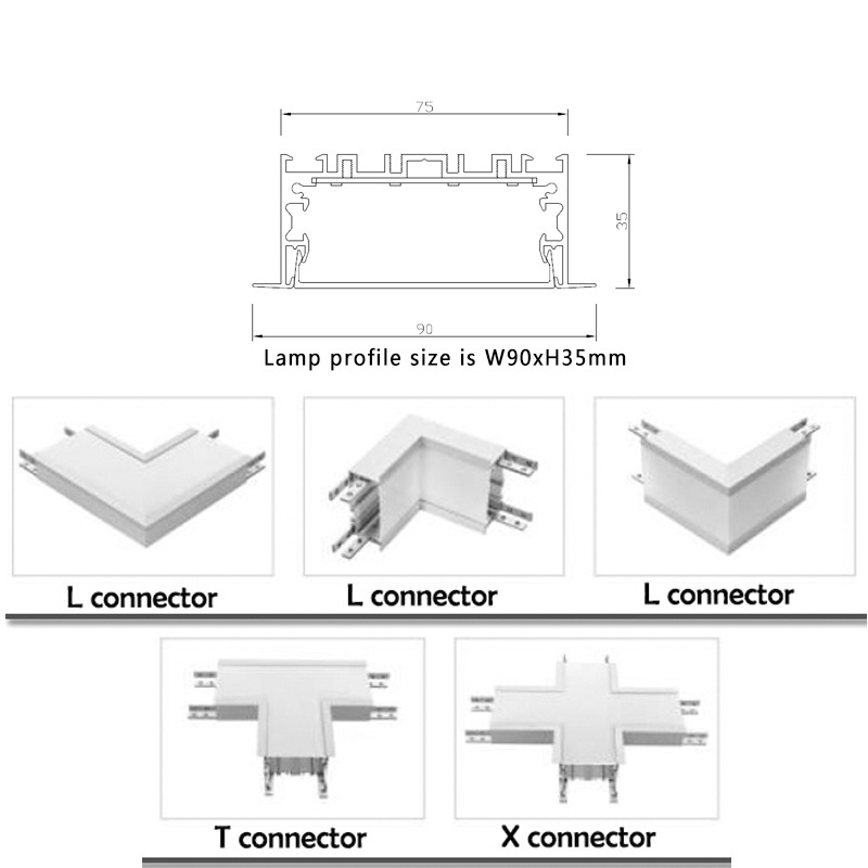 90x35mm Recessed LED linear light PC diffuser recessed LED ceiling linear batten light for hotel, office , stores