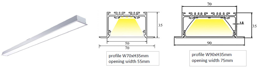 Commercial LED recessed linear profile light 25w/m ceiling flush mount light for store shop