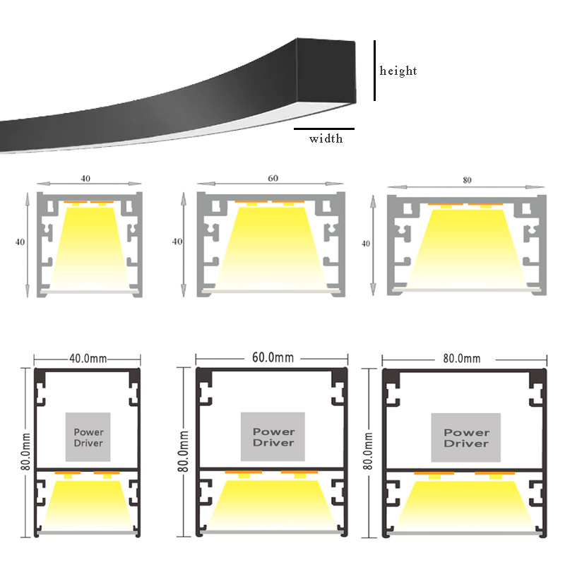 Customized LED profile pendant light project ceiling hanging aluminum light fixtures