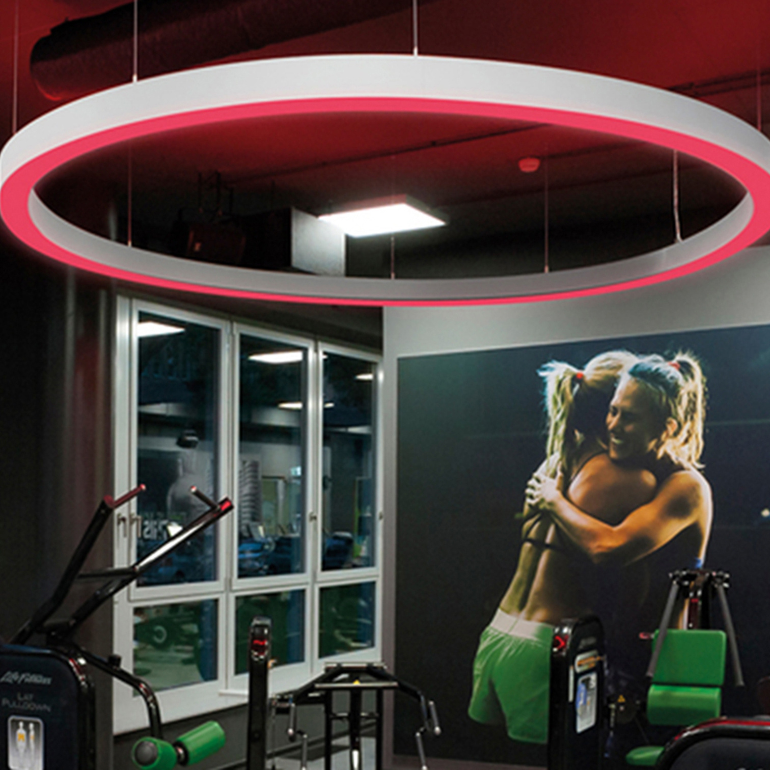 Fancy RGB LED circular light color changing RGB pendant light wireless controlled for fitness room