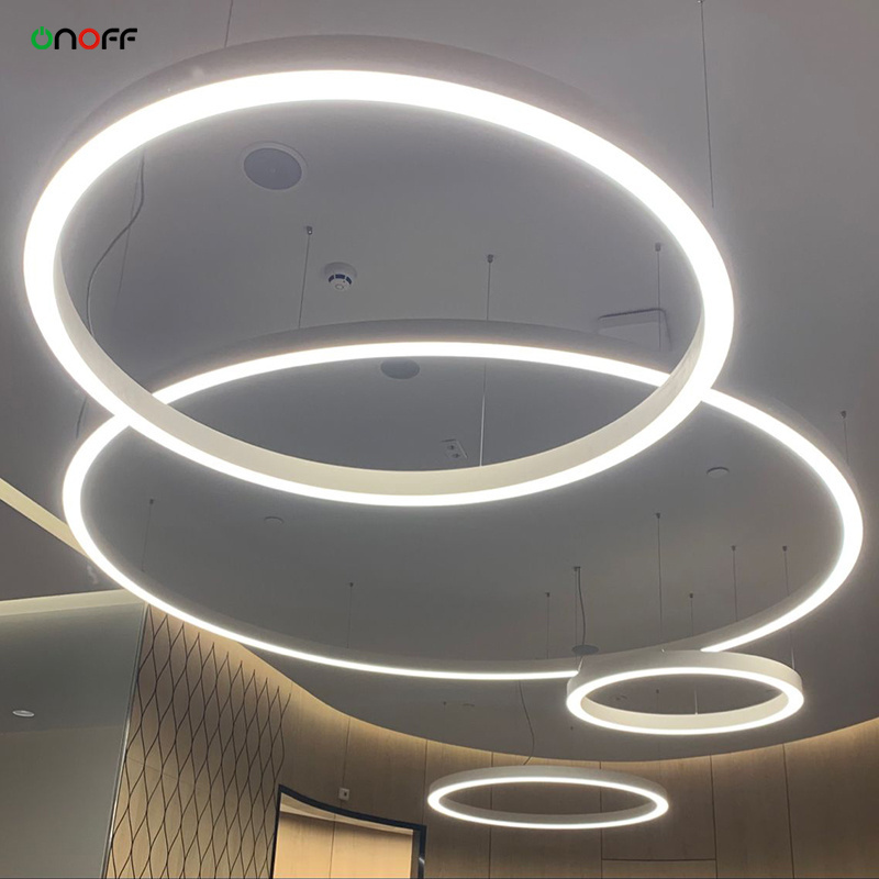 220V dimmable modern pendant LED ring ceiling light black white aluminum profile light fixture