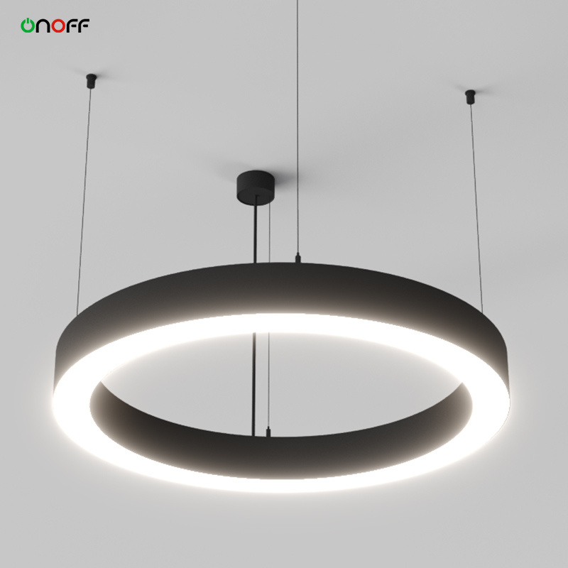 220V dimmable modern pendant LED ring ceiling light black white aluminum profile light fixture