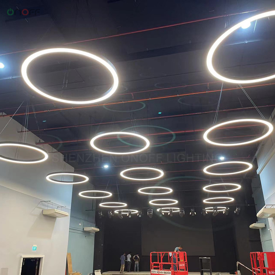 Various diameters LED circle ring ceiling light suspended alu profile light fixture black white color