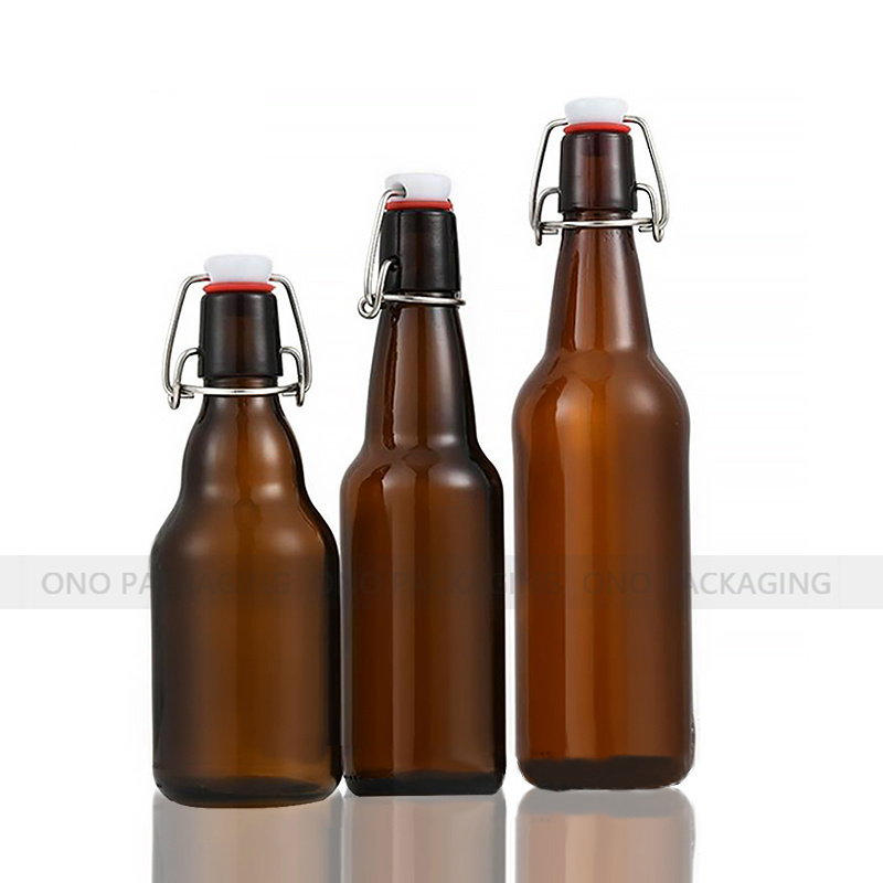 Wholesale Customized logo Box Packaging Recycled Clear Round Classic Swing Top Glass Bottle 1L with Clip Top Stoppers